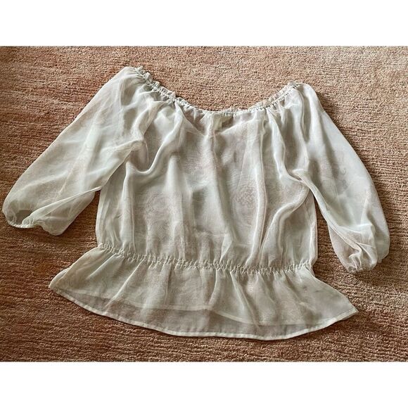 Women’s Pink Peach Chiffon 3/4 Sleeves Blouse Size L - Picture 8 of 8